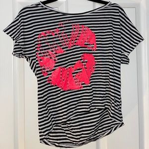 Black/White striped, glitter lip print t-shirt